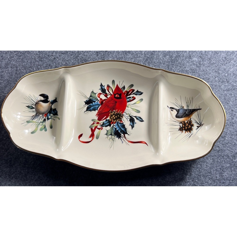 Lenox Christmas Holiday Serve Tray Cardinal Design 14" Sectioned Server